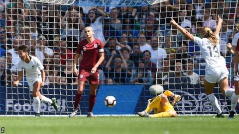 Sarah Gregorius of New Zealand scores against England