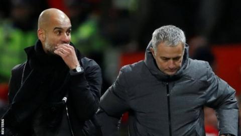 Pep Guardiola and Jose Mourinho at the Manchester derby