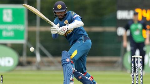Dinesh Chandimal clips the ball away during his unbeaten century against Ireland on Thursday