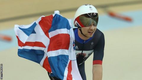 Owain Doull celebrates winning gold at the 2016 Rio Olympics