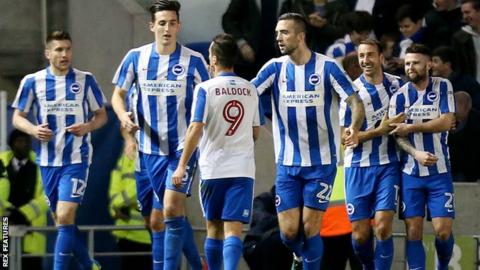 Brighton celebrate goal against Leeds