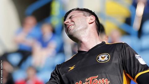 Padraig Amond of Newport County rues a missed chance