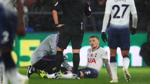Kieran Trippier receives treatment