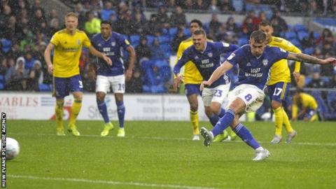 Joe Ralls scores from the spot for Cardiff