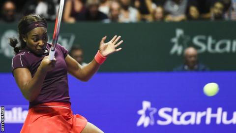 Sloane Stephens plays a forehand shot