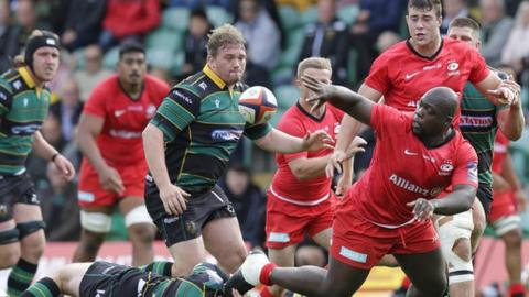 Josh Ibuanokpe in Premiership Rugby Cup action for Saracens