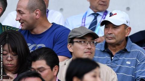 England forwards coach Steve Borthwick (left) and head coach Eddie Jones (right