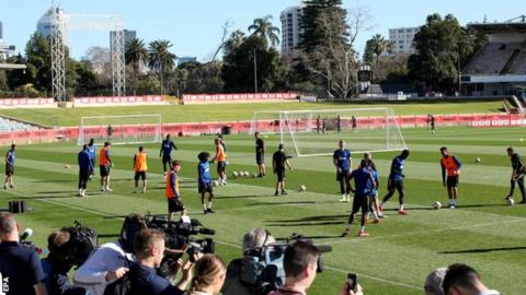 The Manchester United players train in Perth, Australia