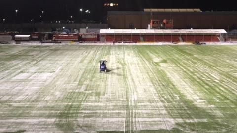 Hamilton's pitch at the SuperSeal Stadium with a covering of snow