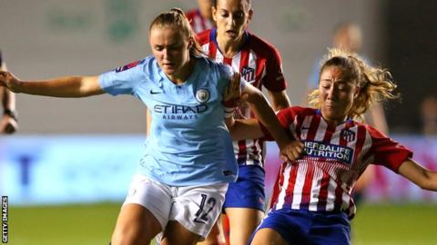 Georgia Stanway plays against Atletico Madrid in the Champions League