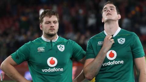 Iain Henderson and Devin Toner show their disappointment after the game at Ellis Park