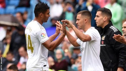 Eden Hazard comes on as a substitute to make his Real Madrid debut