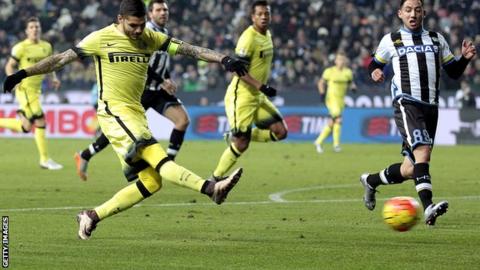 Mauro Icardi scoring for Inter Milan at Udinese