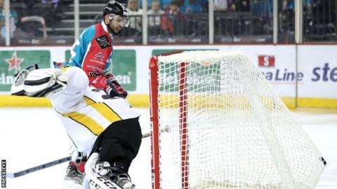 Blair Riley fires into the Panthers net in Belfast's comfortable victory on Friday night