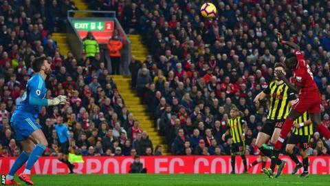 Sadio Mane heads Liverpool ahead against Watford