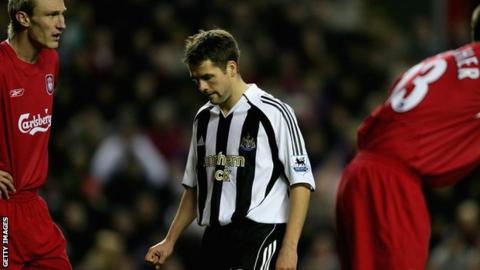 Michael Owen looks dejected while playing for Newcastle against former club Liverpool in December 2005
