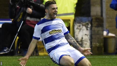 Morton's Kerr Waddell celebrates his goal to make it 1-0.