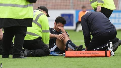Dundee's Julen Etxabeguren lies injured