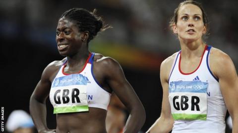 Christine Ohuruogu and relay team-mate Kelly Sotherton