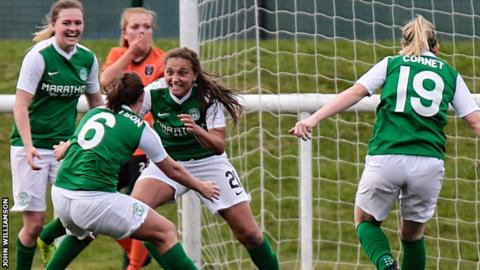 Abi Harrison of Hibs (centre)