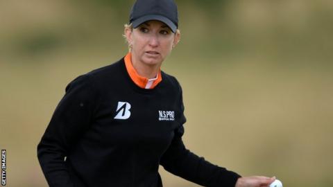 Karrie Webb celebrates a putt during her third round at the Ladies Scottish Open