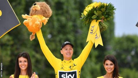 Chris Froome celebrates winning the 2017 Tour de France