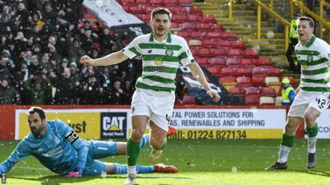 James Forrest celebrates making it 3-0 Celtic