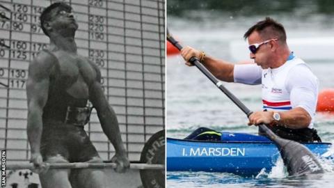 Ian Marsden competing as a powerlifter and para-canoeist