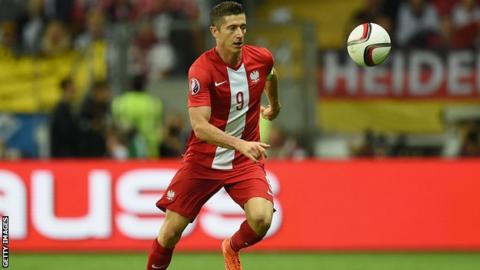 Robert Lewandowski playing for Poland