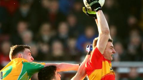 Castlebar and Mayo star Barry Moran shows his high fielding ability
