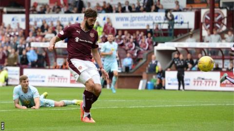 Juanma Delgado scores for Hearts against Partick Thistle