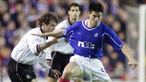 Michael Mols in Champions League action for Rangers