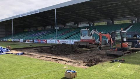 Eastleigh repair troubled section of Silverlake Stadium pitch