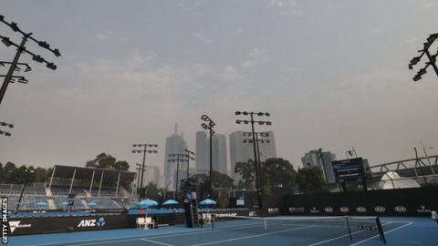 Smoke haze over Melbourne from Melbourne Park