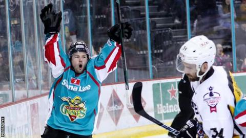 Darcy Murphy celebrates after putting Belfast ahead in Friday's game