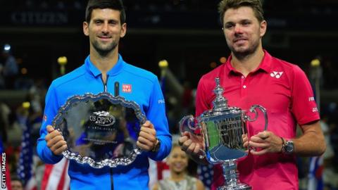Novak Djokovic (left) with Stan Wawrinka after the US Open final