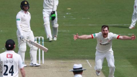 Ben Raine (right) appeals for a wicket