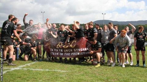 RGC players celebrate victory at Glynneath