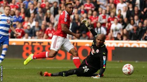 Britt Assombalonga scores his first goal against Reading