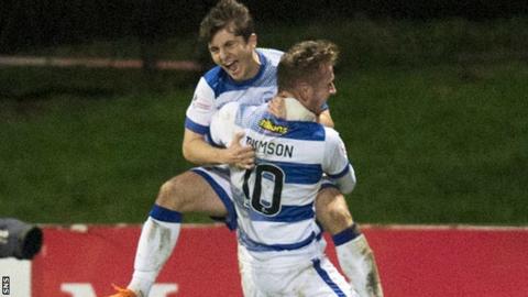Greenock Morton's Charlie Telfer celebrates with Robert Thomson