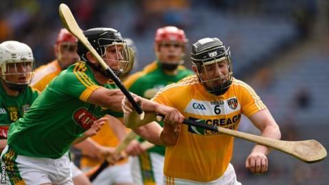 Meath's Joey Keena challenges Antrim's Neal McAuley at Croke Park last weekend