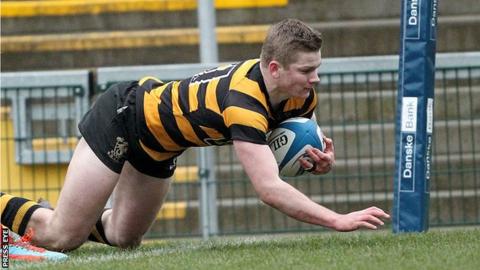 Mark Keane scores RBAI's fourth try in the semi-final victory at Kingspan Stadium