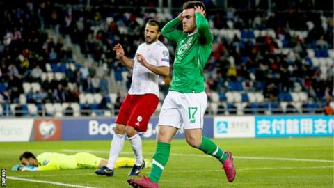 Debutant Aaron Connolly shows his disappointment after missing a late Republic chance