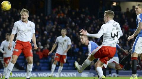 Billy King scores for Rangers against Falkirk