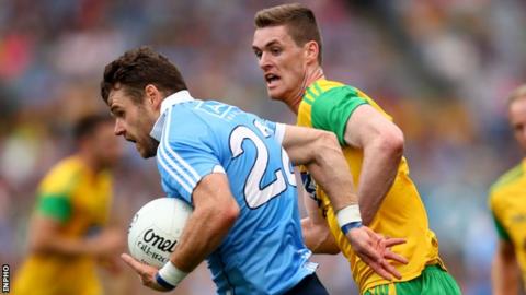 Dublin's Kevin McManamon attempts to get away from Donegal's Caolan Ward in last year's Super 8s game