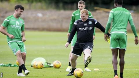 Neil Lennon in training with his players