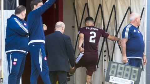 Hearts' Callum Paterson was sent off in the 77th minute