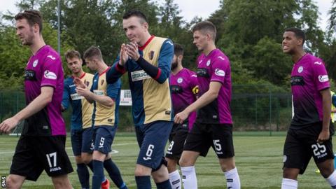 East Kilbride's Dean Cairns (centre) applauds the fans
