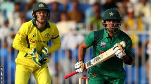 Umar Akmal in action for Pakistan against Australia