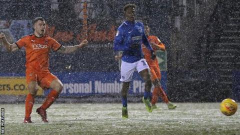 James Collins puts Luton 1-0 up against Portsmouth
